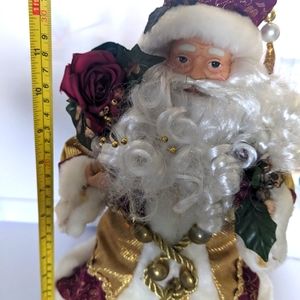 13-in Santa doll, dressed in beautiful rich fabric. Fro fur trim. Beautiful